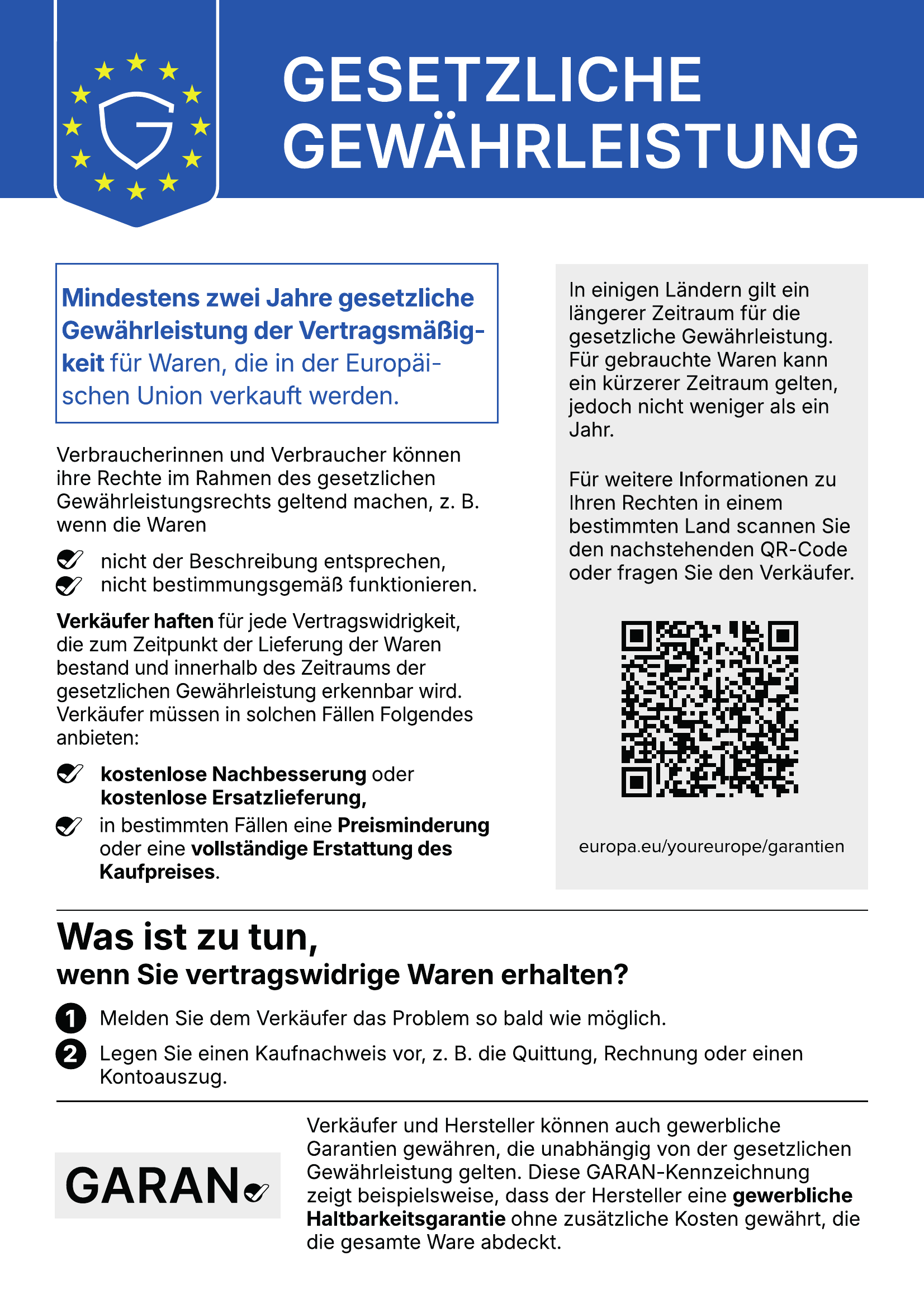 Amtliches EU-Label: Gesetzliche Gewährleistung